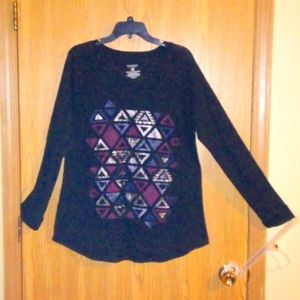 BLaCK w/ (Blue/purple/golden) triangle 📐 designed long sleeve shirt **@SIZE: 1X